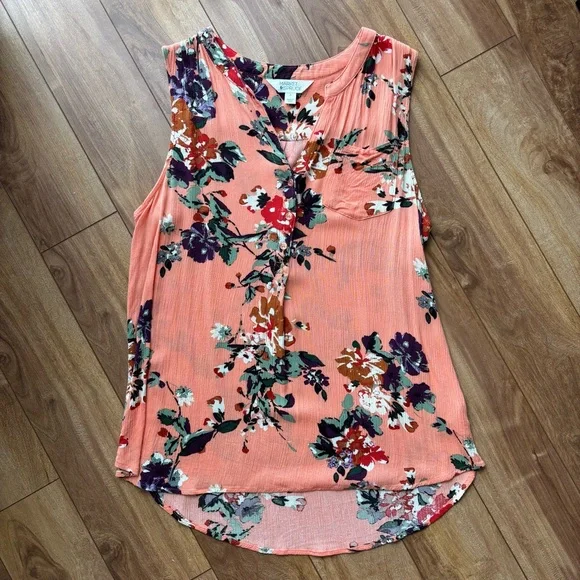 Market & Spruce Coral Floral Sleeveless Top - Picture 2 of 4